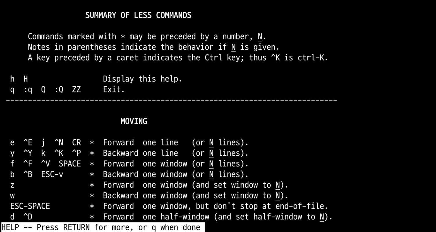 LESS 명령어 사용법. AWS CLI v2에서는 less가 기본값으로 사용됩니다