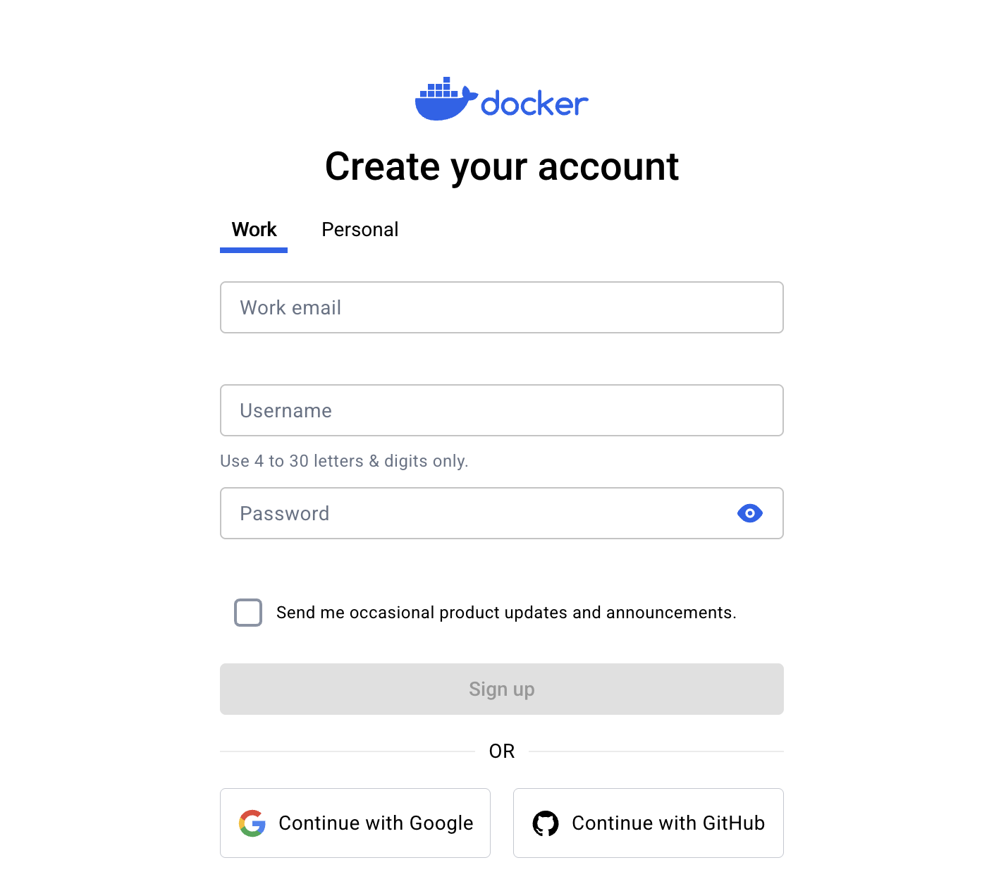 Docker Hub 계정 생성 페이지