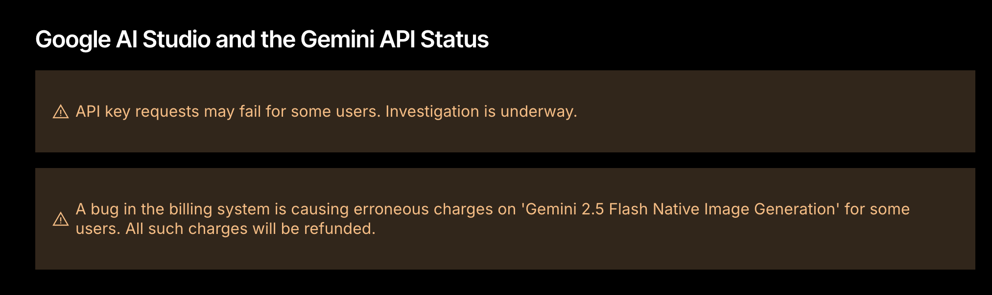 Google AI Studio and the Gemini API Status 페이지
